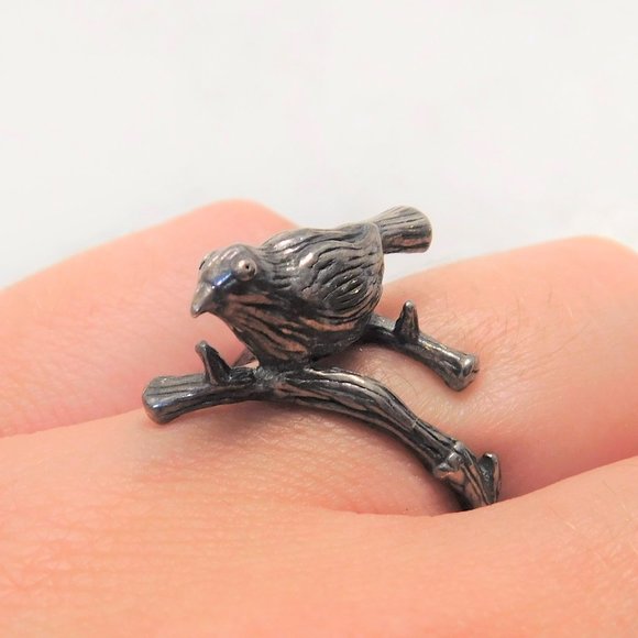 Silver Tone Unique Bird on Branch Ring - Picture 6 of 8